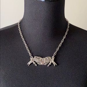 Trust no one heart banner necklace